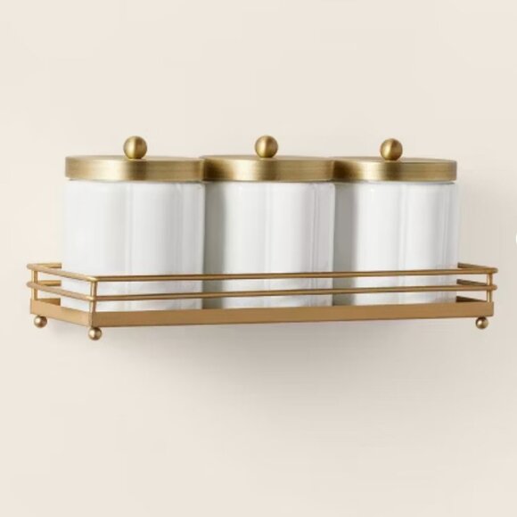 Hearth & Hand with Magnolia Milk Glass Bath Canister Set Brass Wall Mounting Kit - Picture 1 of 4